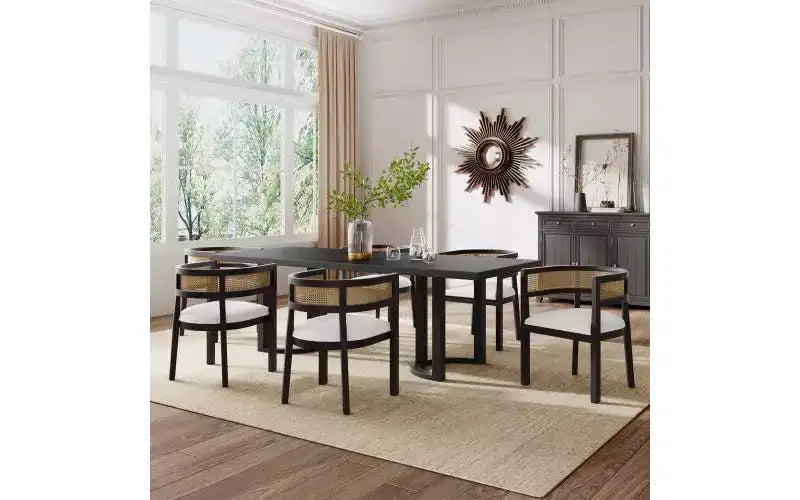 Ensemble de salle à manger rembourré 7 pièces Christopher Knight Home Avery en canne et bois d'hévéa