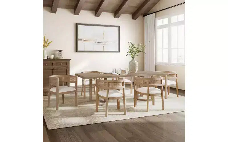 Ensemble de salle à manger rembourré 7 pièces Christopher Knight Home Avery en canne et bois d'hévéa