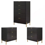 Festivo 3pc Modern Elegance 3 Drawer Nightstands and 5 Drawer Chest Set